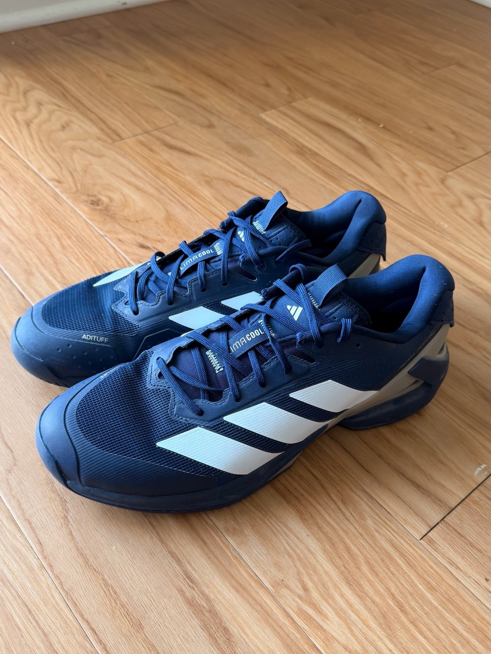 adidas Men's Navy Athletic Training Sneakers with White Stripes